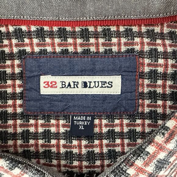 32 Bar Blues Back Beats Basket Weave Shirt Men’s XL Textured Red Charcoal Plaid - Picture 7 of 10